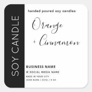 Minimalist black white typography soy candle square sticker