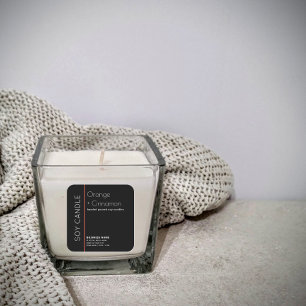 Minimalist black white typography soy candle square sticker