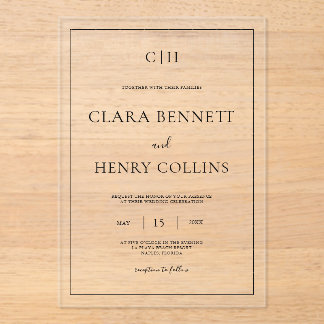 Minimalist Black White Wedding Acrylic Invitation