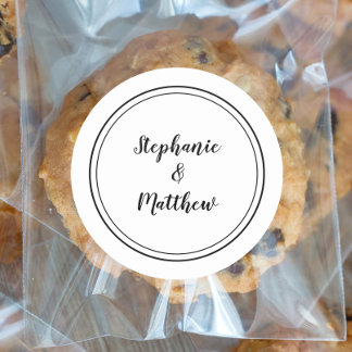 Minimalist Black White Wedding Bride & Groom Favou Classic Round Sticker