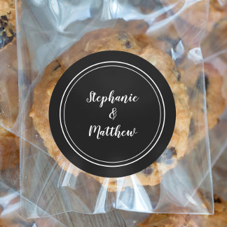 Minimalist Black White Wedding Bride Groom Favour Classic Round Sticker