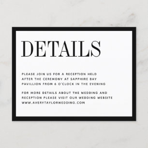 Minimalist Black White Wedding Details Card
