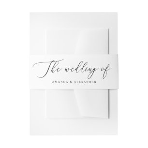Minimalist Black & White Wedding   Elegant Script Invitation Belly Band
