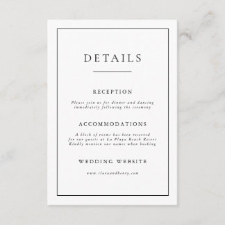 Minimalist Black & White Wedding Enclosure Card