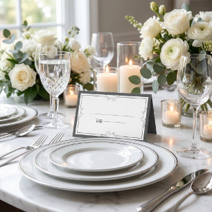 Minimalist Black & White Wedding Folded Place Card