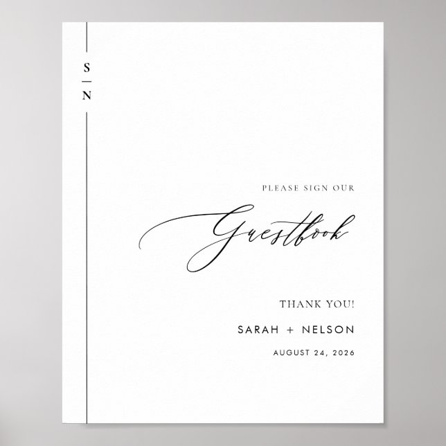 Minimalist Black & White Wedding Guest Book Sign (Front)