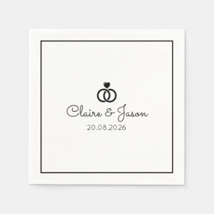Minimalist Black White Wedding Interlocking Rings Napkin