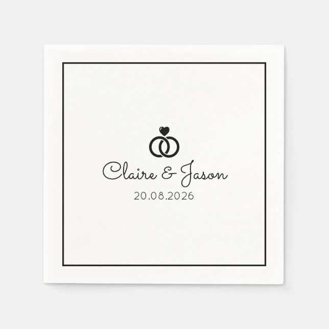 Minimalist Black White Wedding Interlocking Rings  Napkin (Front)