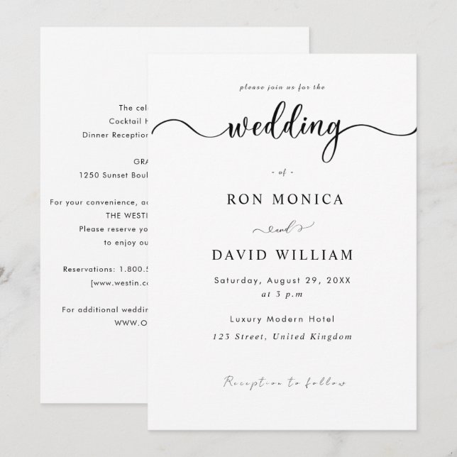 Minimalist Black & White Wedding Invitation (Front/Back)