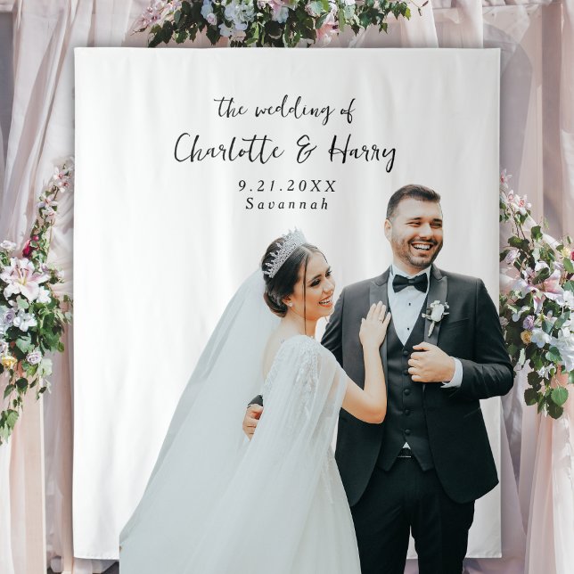 Minimalist Black & White Wedding Photo Backdrop Tapestry (Creator Uploaded)
