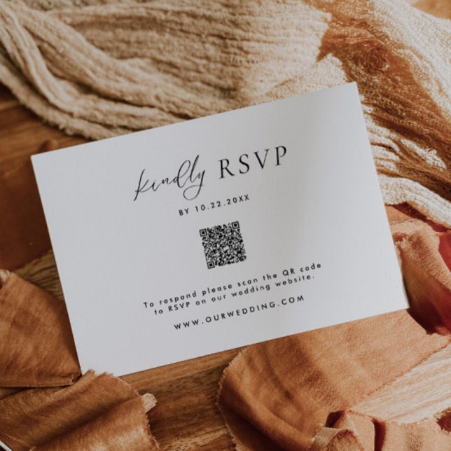 Minimalist Black & White Wedding QR Code RSVP Card (Creator Uploaded)