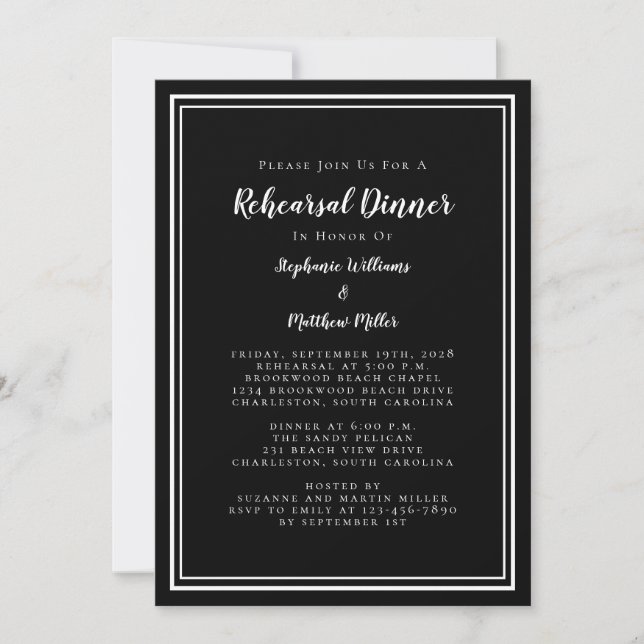 Minimalist Black White Wedding Rehearsal Dinner Invitation (Front)