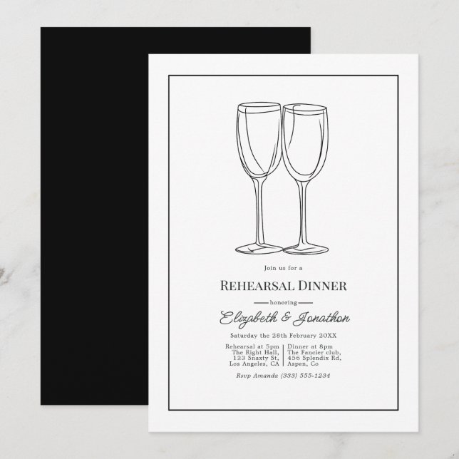 Minimalist Black & White Wedding Rehearsal Dinner Invitation (Front/Back)