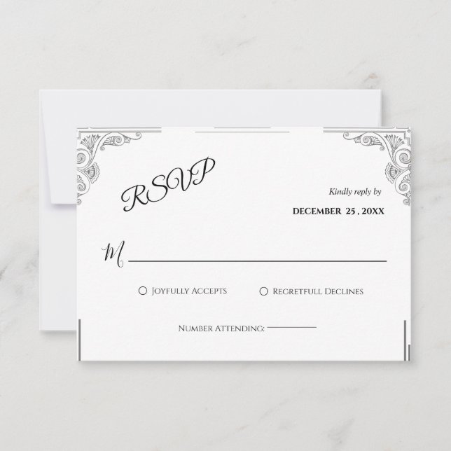 Minimalist Black & White Wedding RSVP Card (Front)