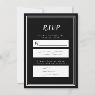Minimalist Black & White Wedding RSVP Menu Card