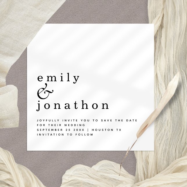 Minimalist Black White Wedding Save the Date  (100% customisable. Change to any color if you wish. Available digitally or printed. )