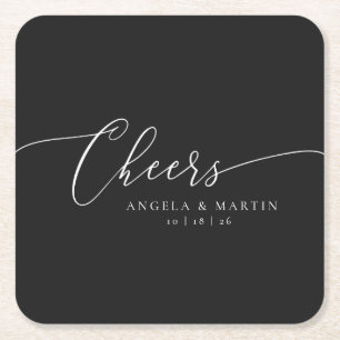 Minimalist Black White Wedding Square Paper Coaster