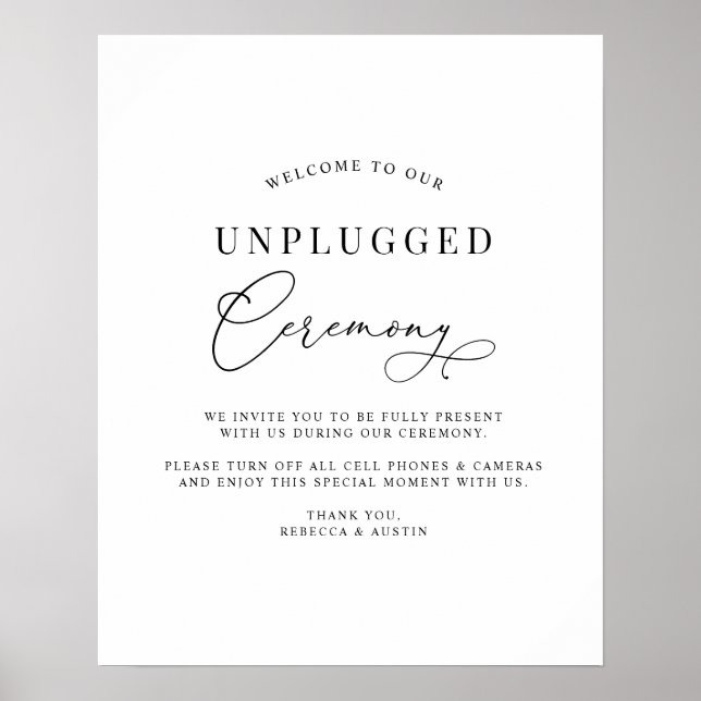Minimalist Black White Wedding Unplugged Ceremony Poster (Front)