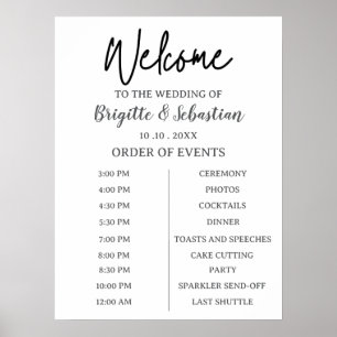 Minimalist Black & White Wedding Welcome Timeline Poster
