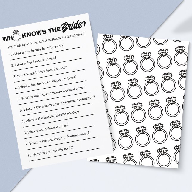 Minimalist Black & White Who Knows the Bridal Game (Ultimate ‘Who Knows the Bride?’ Game – Fun Wedding Quiz for Guests!)