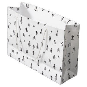 Minimalist Black & White Winter Forest Pattern Large Gift Bag