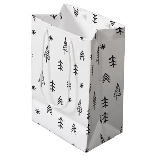 Minimalist Black & White Winter Forest Pattern Medium Gift Bag