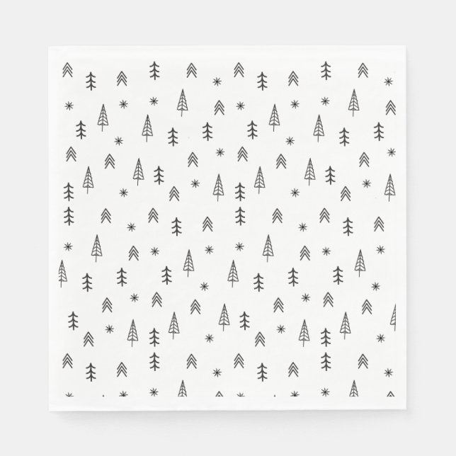 Minimalist Black & White Winter Forest Pattern Napkin (Front)