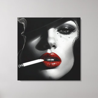 Minimalist Black & White Woman with cigarette Canvas Print