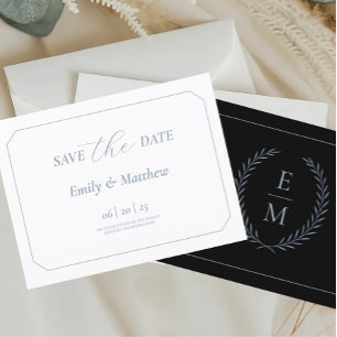 Minimalist Black With Blue Wedding Save The Date Announcement Postcard
