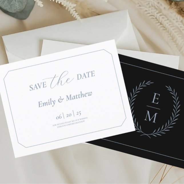 Minimalist Black With Blue Wedding Save The Date Announcement Postcard (Creator Uploaded)
