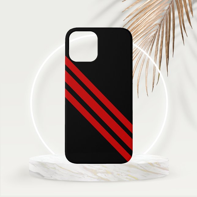 Minimalist Black with Varsity Red Diagonal Stripes Case-Mate iPhone Case (Bold Red Diagonal Stripes set on Basic Black Phone Case
)
