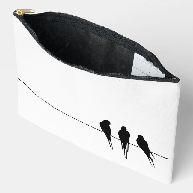 Minimalist Blackbirds Silhouette on Wire Accessory Pouch (Open)