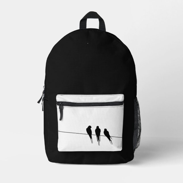 Minimalist Blackbirds Silhouette on Wire Printed Backpack (Front)
