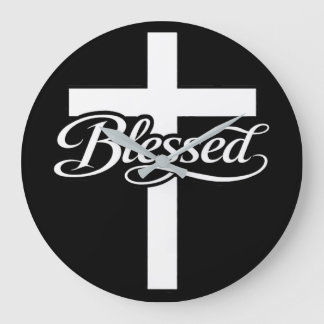 Minimalist Blessed Cross Christian Faith Design Large Clock