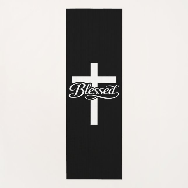 Minimalist Blessed Cross Christian Faith Design Yoga Mat (Front)