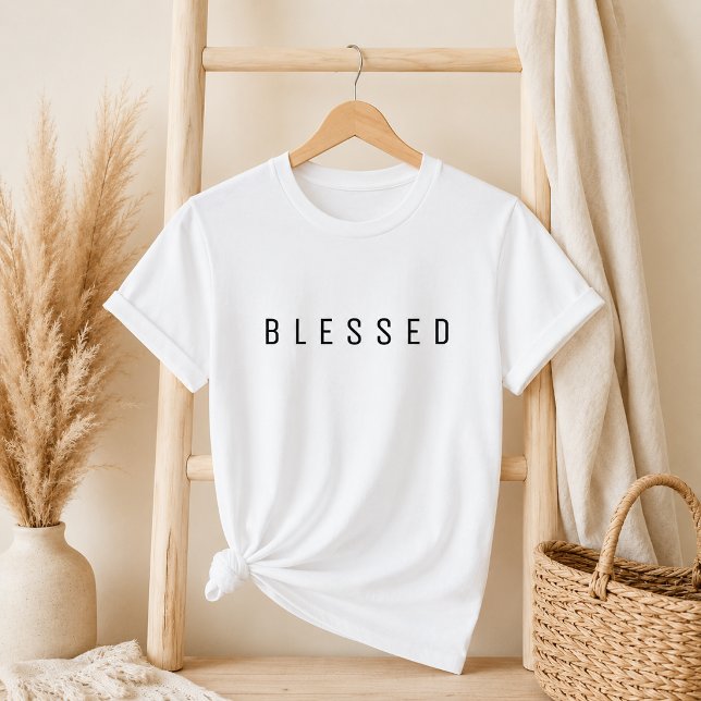 Minimalist BLESSED Text White T-Shirt (Creator Uploaded)