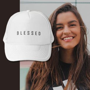 Minimalist BLESSED Text White Trucker Hat
