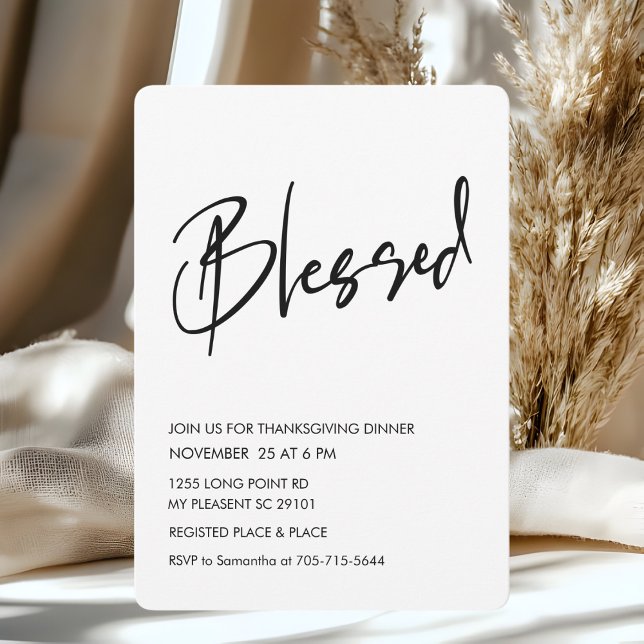 Minimalist Blessed Thanksgiving Dinner Invitation (Creator Uploaded)