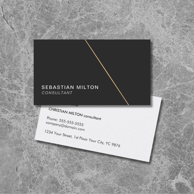 Minimalist Bllack Faux Gold Line Consultant Business Card (Creator Uploaded)