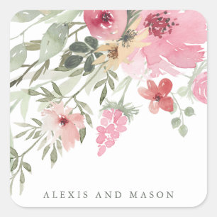 Minimalist Bloom Sage Wedding Square Sticker
