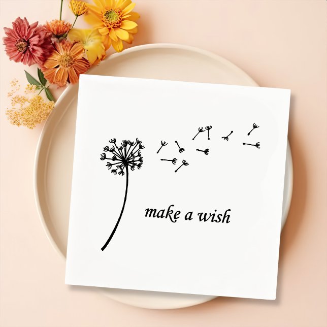 Minimalist Blowing Dandelion Make a Wish Napkin (Creator Uploaded)