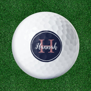 Minimalist Blue and Pink Script Monogram Name Golf Balls