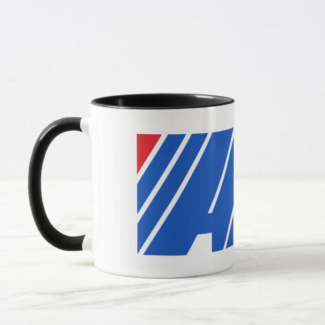 Minimalist Blue and Red Geometric Stripe Mug (Left)