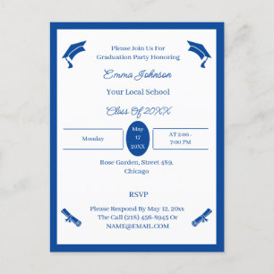 Minimalist Blue And White Custom Graduation Announcement Postcard