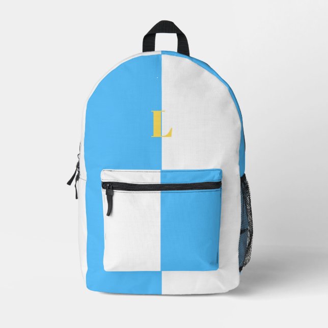  Minimalist Blue and White Custom Name Backpack (Front)