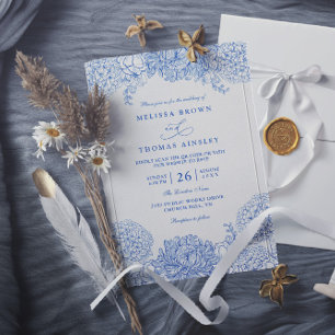 Minimalist Blue and White Elegant QR Code Wedding Invitation