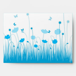 Minimalist Blue and White Poppies Meadow Floral Envelope