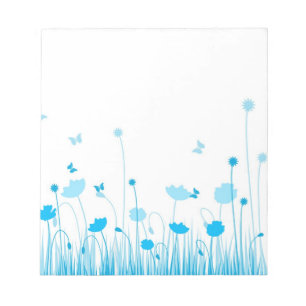 Minimalist Blue and White Poppies Meadow Floral Notepad