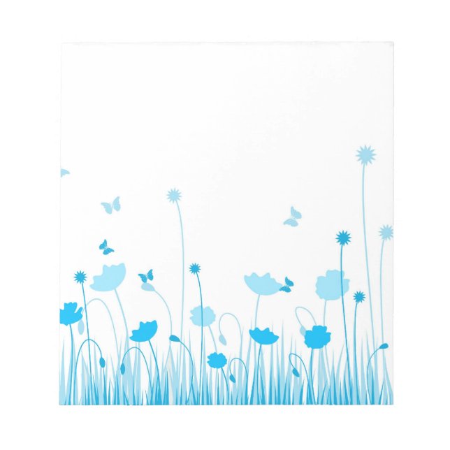 Minimalist Blue and White Poppies Meadow Floral Notepad (Front)