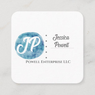 minimalist blue and white watercolor design square business card